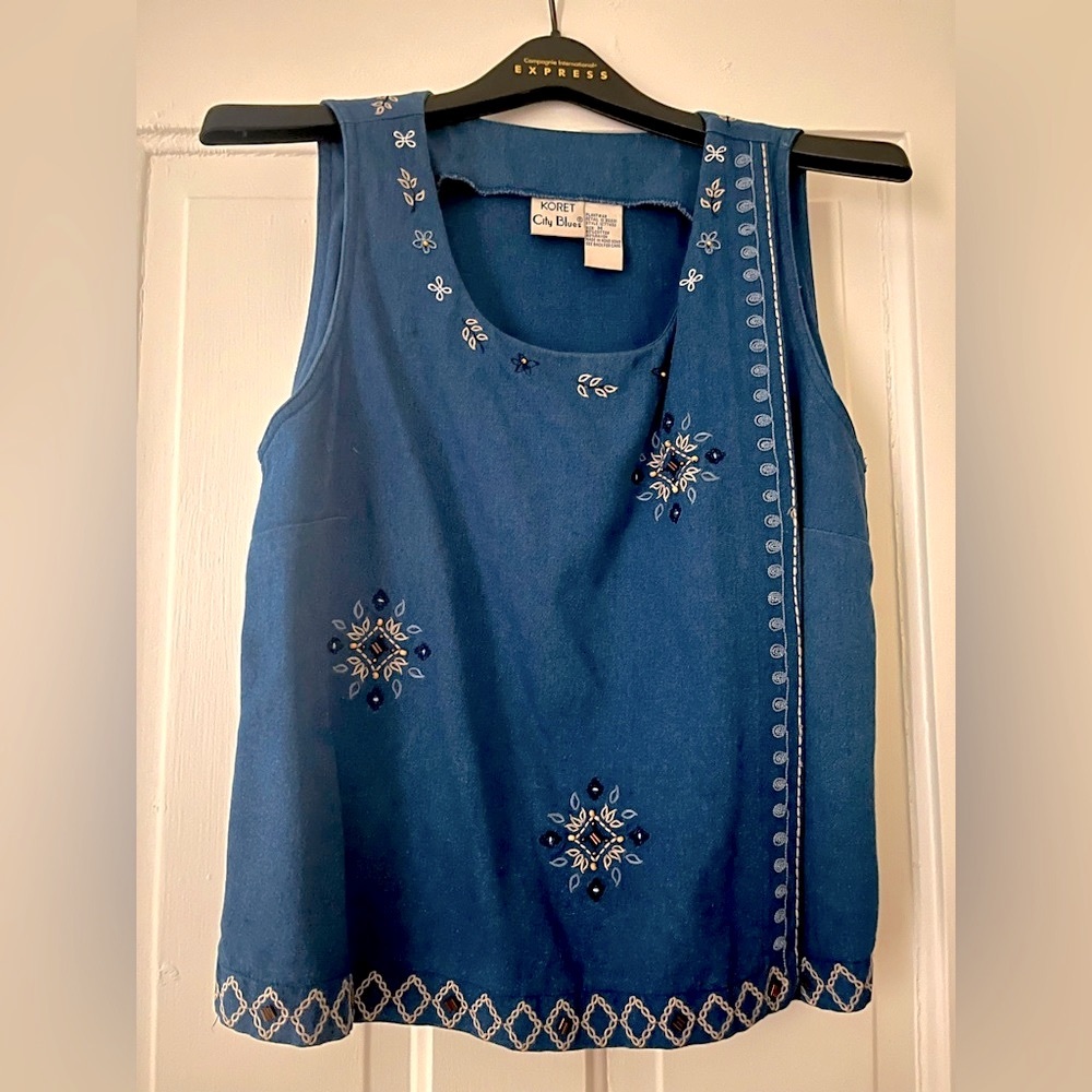 VTG Embroidered/Beaded Denim Top